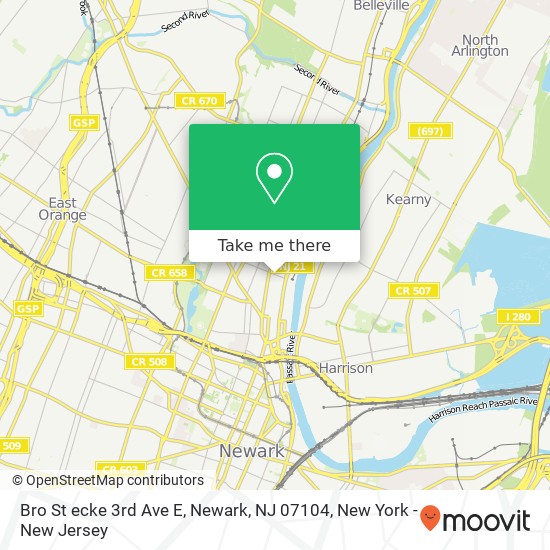 Mapa de Bro St ecke 3rd Ave E, Newark, NJ 07104