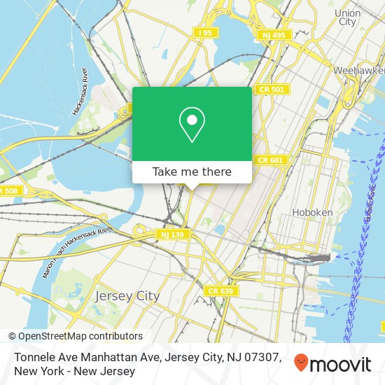 Mapa de Tonnele Ave Manhattan Ave, Jersey City, NJ 07307