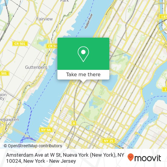Mapa de Amsterdam Ave at W St, Nueva York (New York), NY 10024