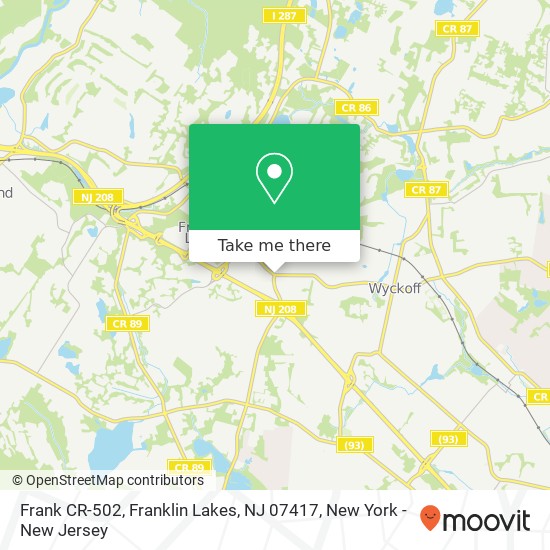 Mapa de Frank CR-502, Franklin Lakes, NJ 07417