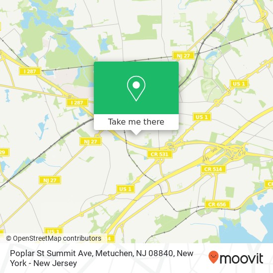 Mapa de Poplar St Summit Ave, Metuchen, NJ 08840