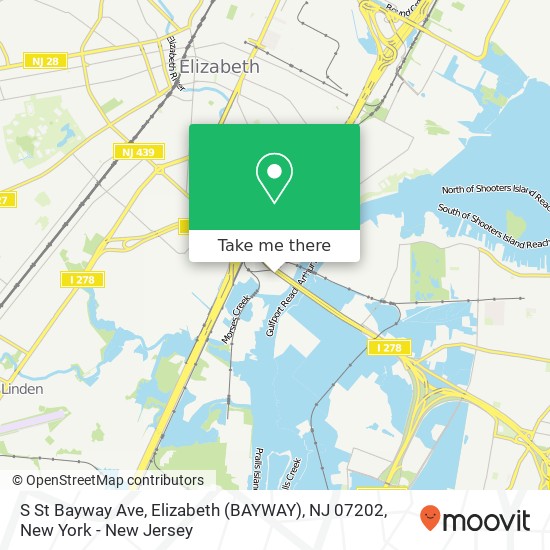 Mapa de S St Bayway Ave, Elizabeth (BAYWAY), NJ 07202