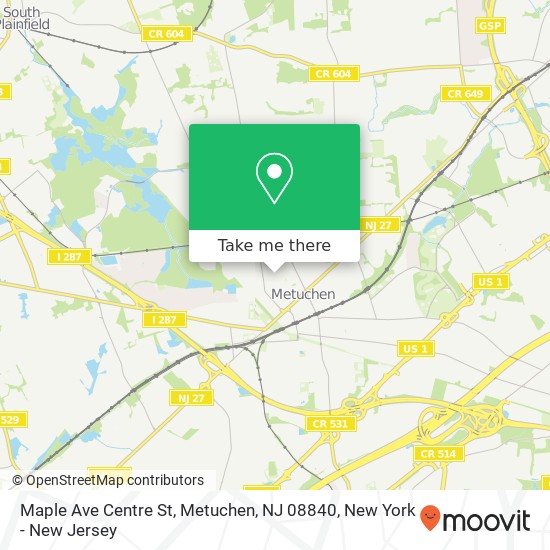 Maple Ave Centre St, Metuchen, NJ 08840 map