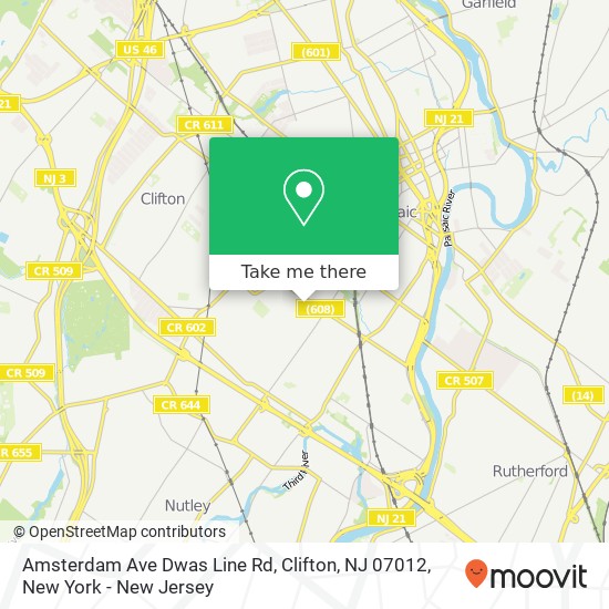 Mapa de Amsterdam Ave Dwas Line Rd, Clifton, NJ 07012