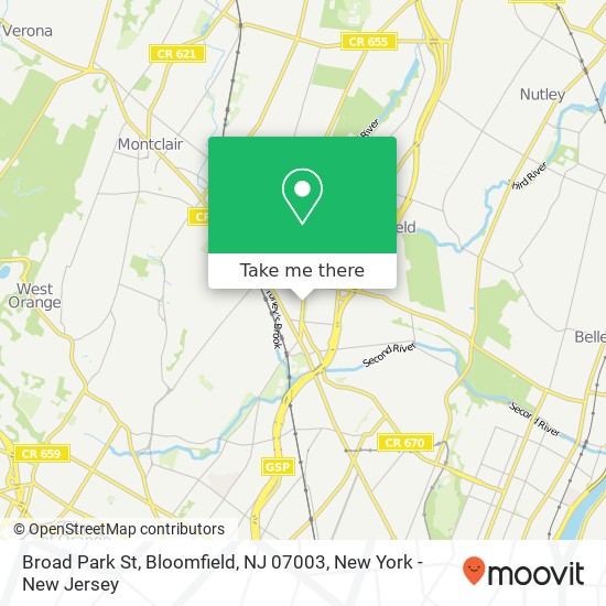 Mapa de Broad Park St, Bloomfield, NJ 07003