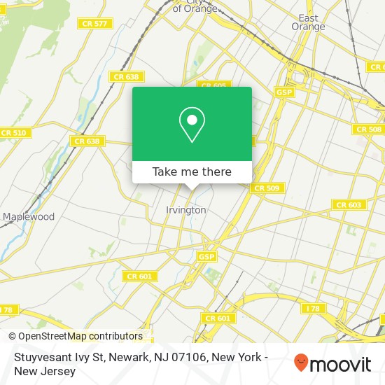 Mapa de Stuyvesant Ivy St, Newark, NJ 07106