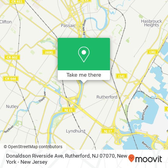 Mapa de Donaldson Riverside Ave, Rutherford, NJ 07070
