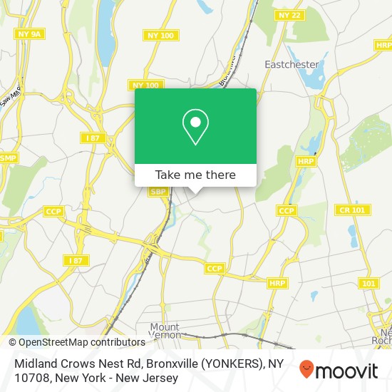Mapa de Midland Crows Nest Rd, Bronxville (YONKERS), NY 10708