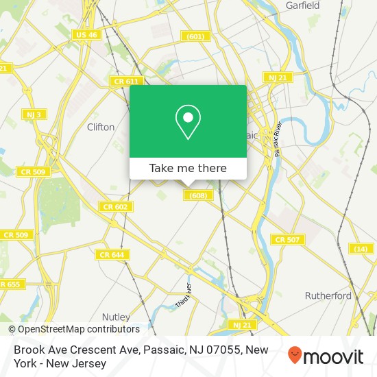 Mapa de Brook Ave Crescent Ave, Passaic, NJ 07055