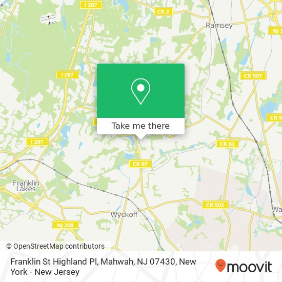 Mapa de Franklin St Highland Pl, Mahwah, NJ 07430