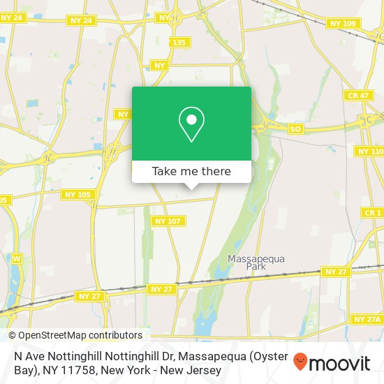 Mapa de N Ave Nottinghill Nottinghill Dr, Massapequa (Oyster Bay), NY 11758