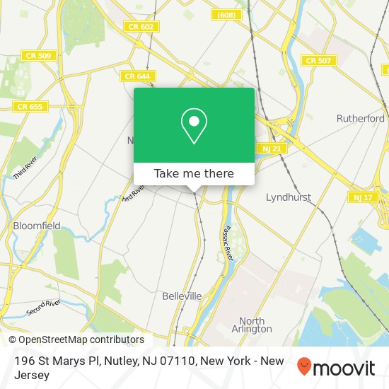 Mapa de 196 St Marys Pl, Nutley, NJ 07110