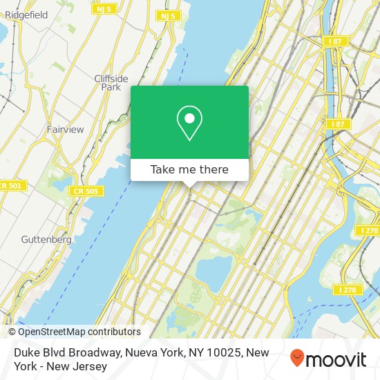 Mapa de Duke Blvd Broadway, Nueva York, NY 10025