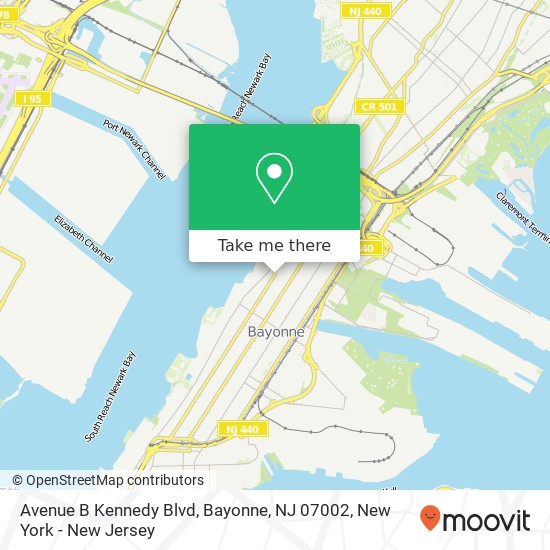 Mapa de Avenue B Kennedy Blvd, Bayonne, NJ 07002