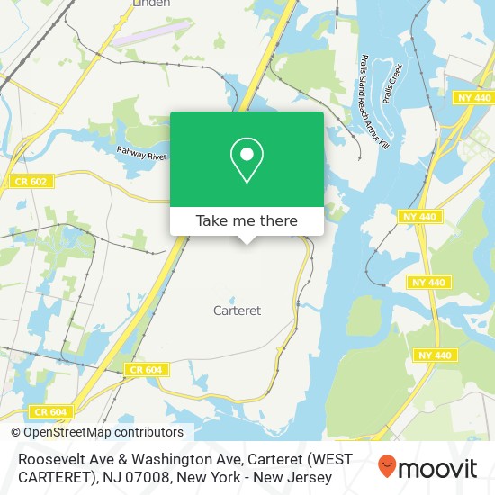 Mapa de Roosevelt Ave & Washington Ave, Carteret (WEST CARTERET), NJ 07008