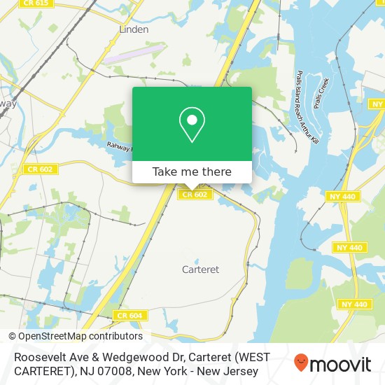 Mapa de Roosevelt Ave & Wedgewood Dr, Carteret (WEST CARTERET), NJ 07008