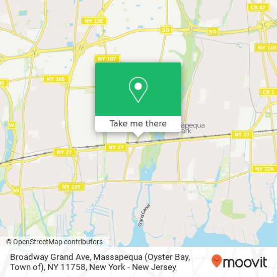Mapa de Broadway Grand Ave, Massapequa (Oyster Bay, Town of), NY 11758