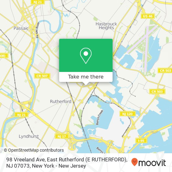 Mapa de 98 Vreeland Ave, East Rutherford (E RUTHERFORD), NJ 07073