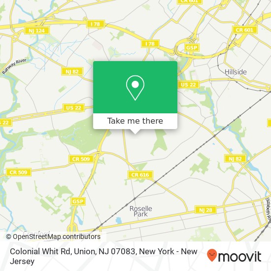 Mapa de Colonial Whit Rd, Union, NJ 07083