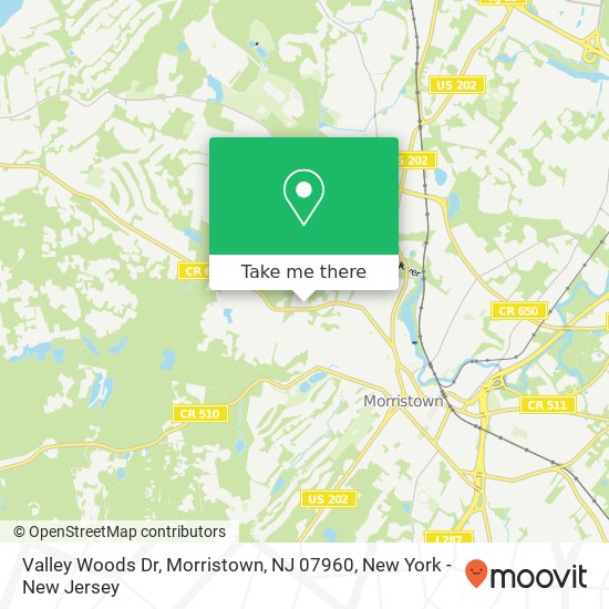 Mapa de Valley Woods Dr, Morristown, NJ 07960