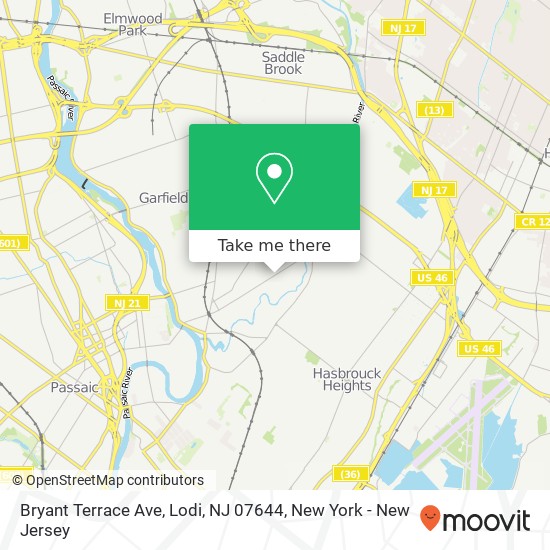 Mapa de Bryant Terrace Ave, Lodi, NJ 07644