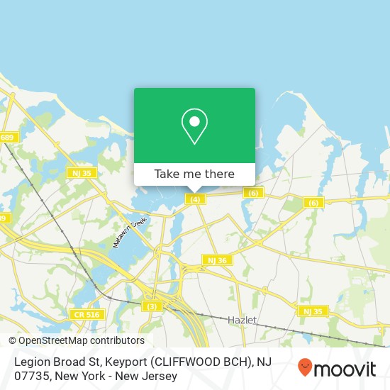 Mapa de Legion Broad St, Keyport (CLIFFWOOD BCH), NJ 07735