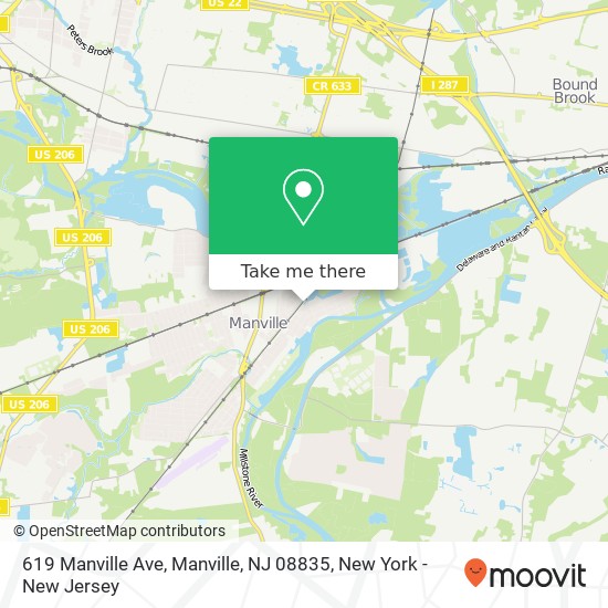 Mapa de 619 Manville Ave, Manville, NJ 08835