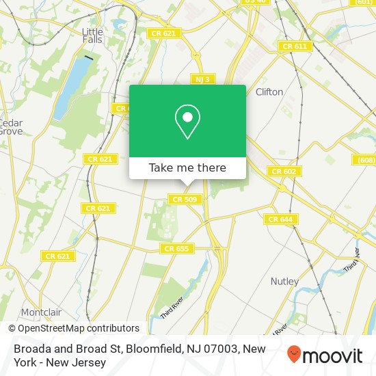 Broada and Broad St, Bloomfield, NJ 07003 map