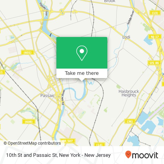 10th St and Passaic St map