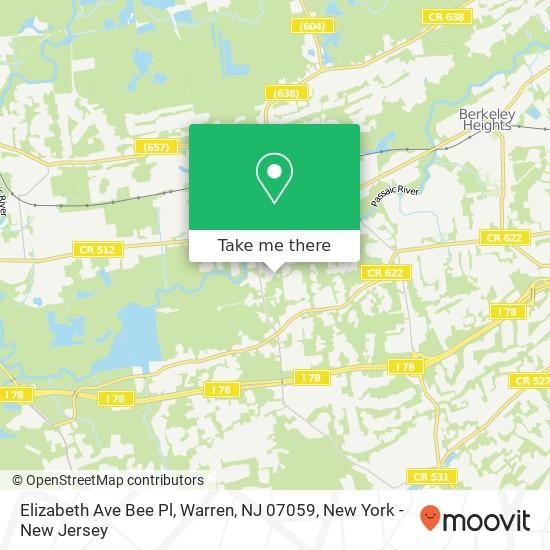 Mapa de Elizabeth Ave Bee Pl, Warren, NJ 07059