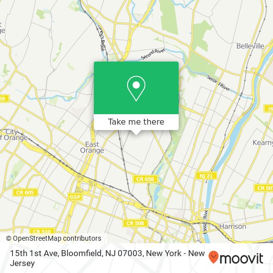 Mapa de 15th 1st Ave, Bloomfield, NJ 07003
