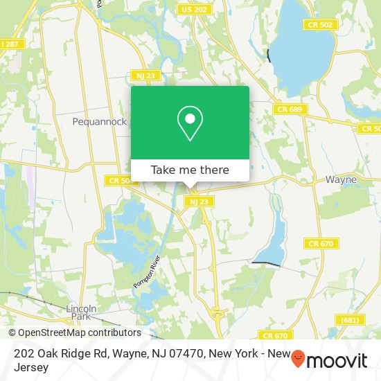 Mapa de 202 Oak Ridge Rd, Wayne, NJ 07470