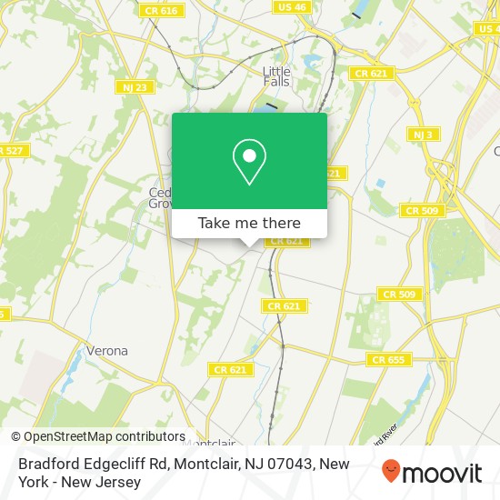 Mapa de Bradford Edgecliff Rd, Montclair, NJ 07043