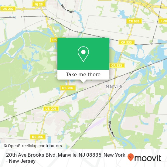 Mapa de 20th Ave Brooks Blvd, Manville, NJ 08835