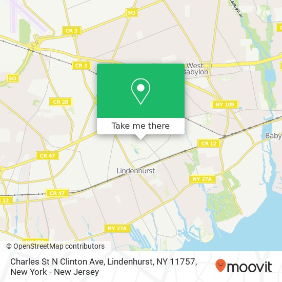 Charles St N Clinton Ave, Lindenhurst, NY 11757 map