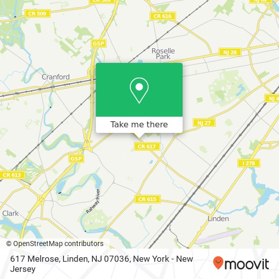Mapa de 617 Melrose, Linden, NJ 07036