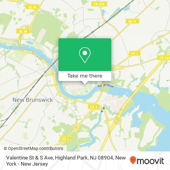 Mapa de Valentine St & S Ave, Highland Park, NJ 08904