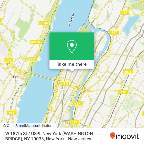 W 187th St / US-9, New York (WASHINGTON BRIDGE), NY 10033 map