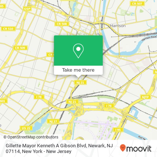 Mapa de Gillette Mayor Kenneth A Gibson Blvd, Newark, NJ 07114