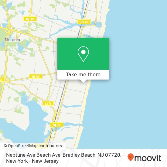 Mapa de Neptune Ave Beach Ave, Bradley Beach, NJ 07720