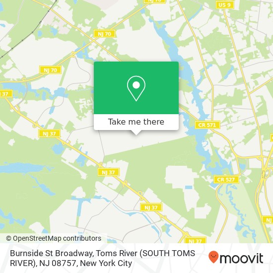 Mapa de Burnside St Broadway, Toms River (SOUTH TOMS RIVER), NJ 08757