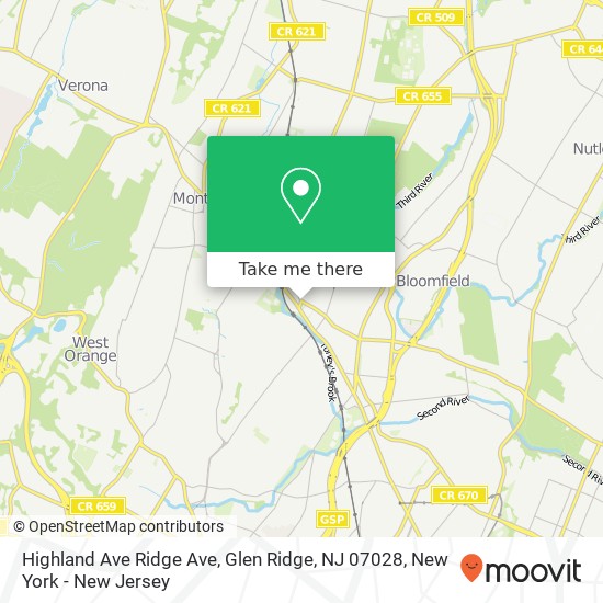 Mapa de Highland Ave Ridge Ave, Glen Ridge, NJ 07028