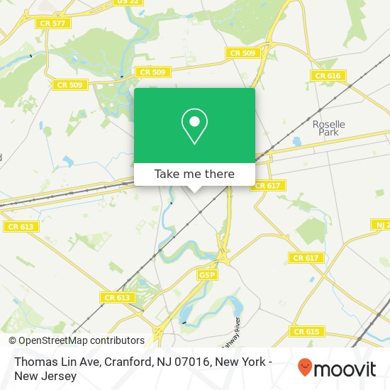 Mapa de Thomas Lin Ave, Cranford, NJ 07016