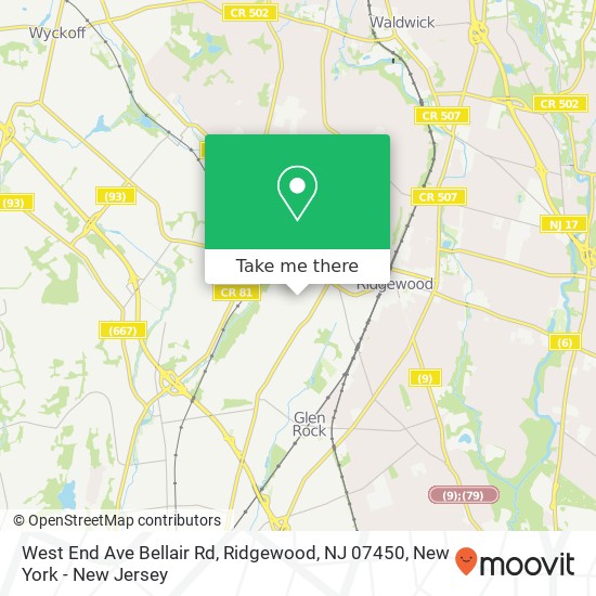 Mapa de West End Ave Bellair Rd, Ridgewood, NJ 07450