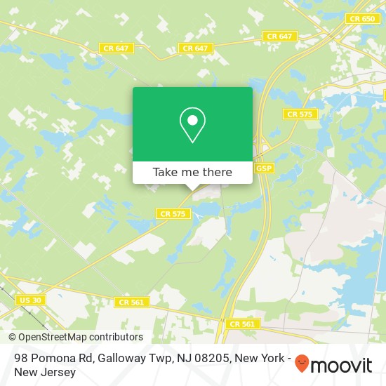 Mapa de 98 Pomona Rd, Galloway Twp, NJ 08205
