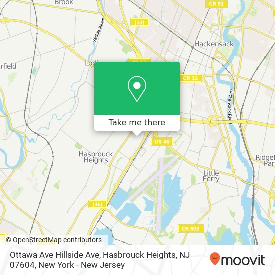 Mapa de Ottawa Ave Hillside Ave, Hasbrouck Heights, NJ 07604