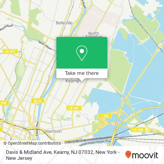 Mapa de Davis & Midland Ave, Kearny, NJ 07032