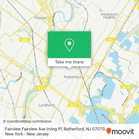 Mapa de Fairview Fairview Ave Irving Pl, Rutherford, NJ 07070