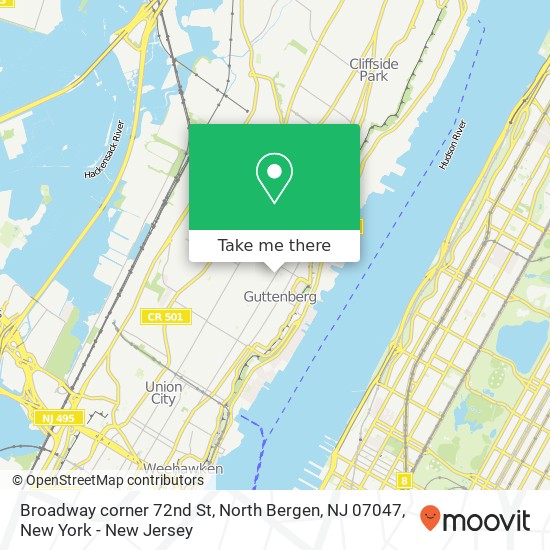 Mapa de Broadway corner 72nd St, North Bergen, NJ 07047