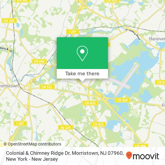 Mapa de Colonial & Chimney Ridge Dr, Morristown, NJ 07960